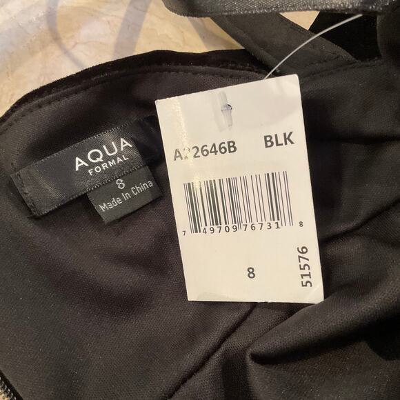 Black Velvet Beaded Strappy Back Evening Gown Size 8 Long Formal Dress by AQUA - Picture 9 of 13